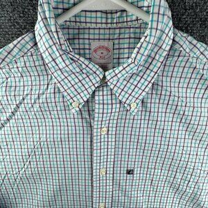 Brooks Brothers Cotton Long Sleeve Button Up Shirt Medium Blue Purple Check Men